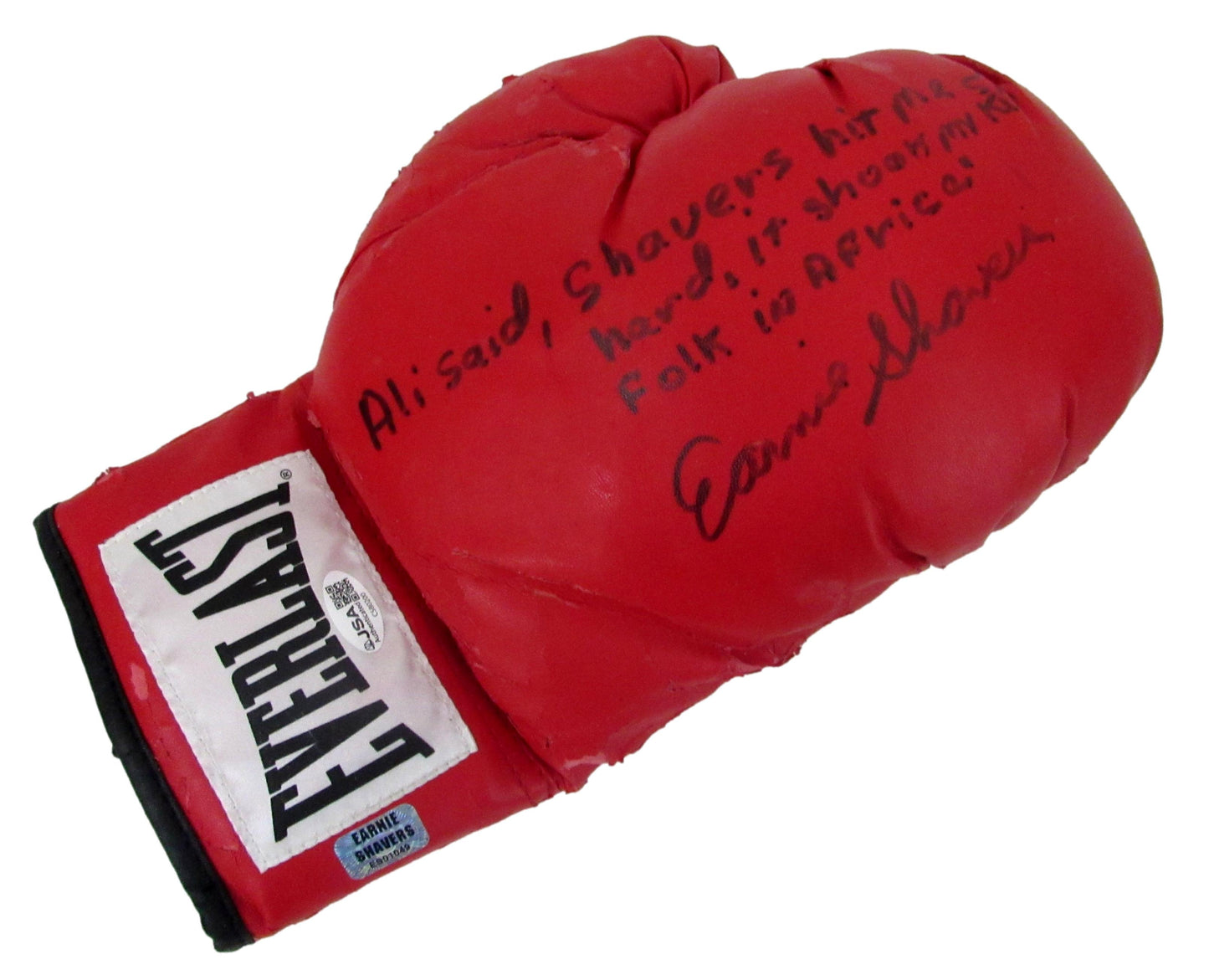 Ernie Shavers Signed/Insc Right Red Everlast Boxing Glove Some Wear JSA 213340