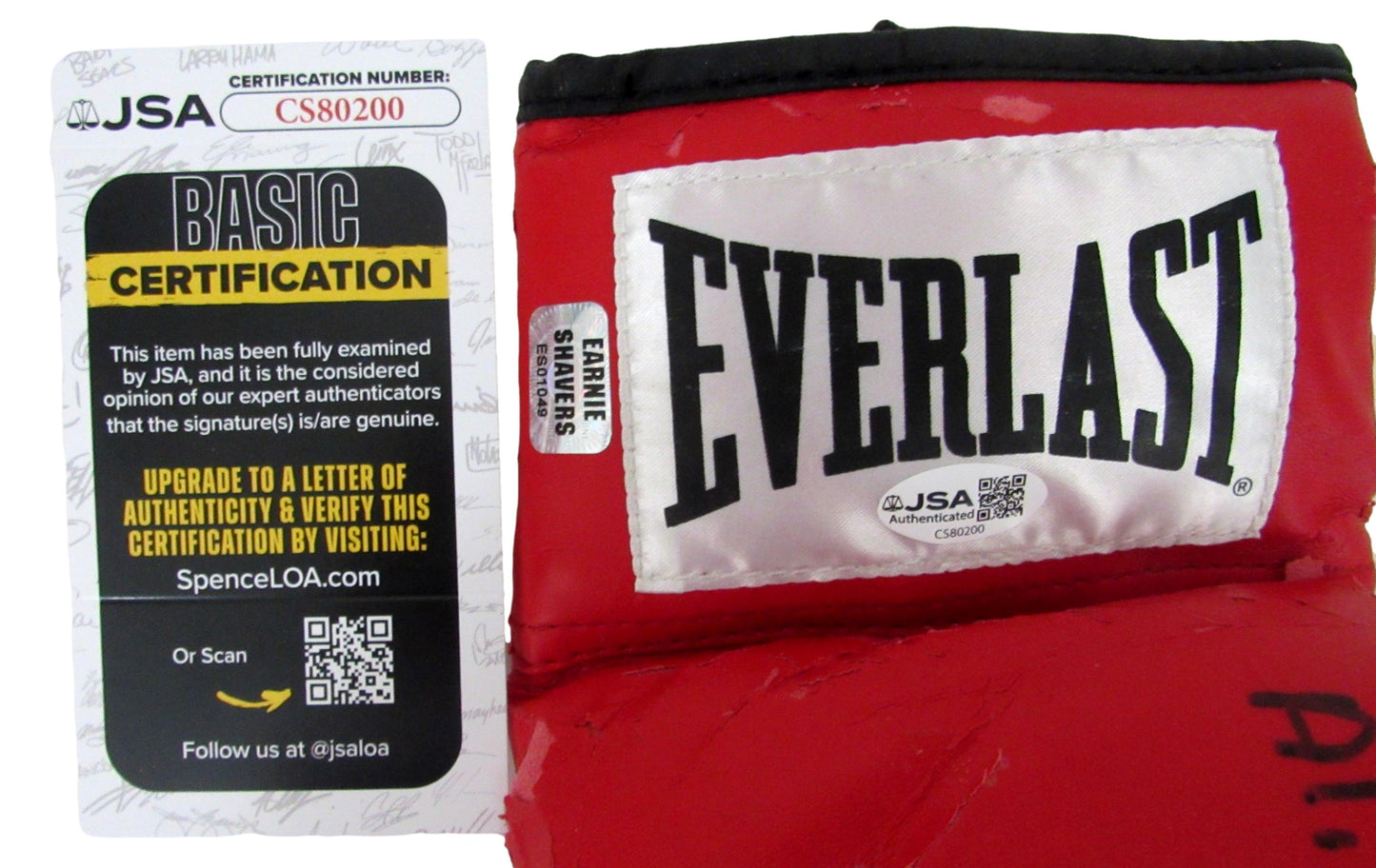 Ernie Shavers Signed/Insc Right Red Everlast Boxing Glove Some Wear JSA 213340