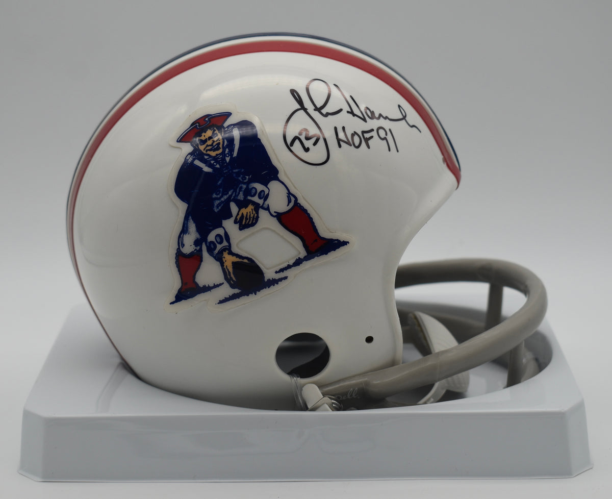John Hannah HOF Patriots Signed/Inscribed Mini Football Helmet JSA  211953