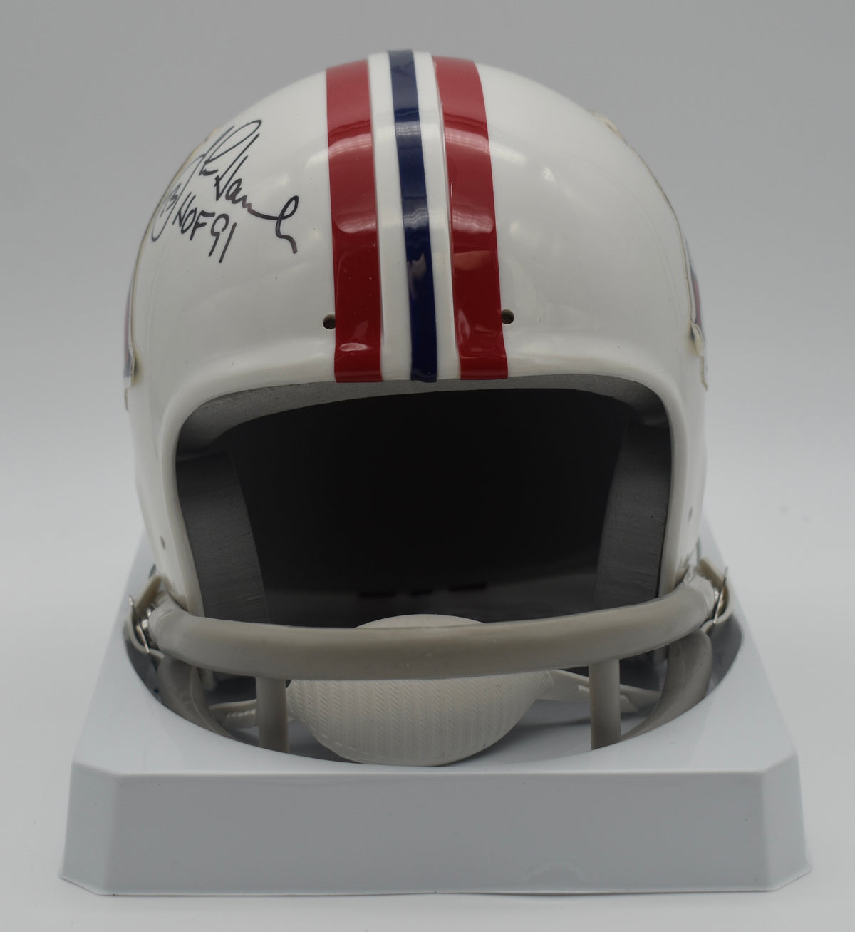 John Hannah HOF Patriots Signed/Inscribed Mini Football Helmet JSA  211953