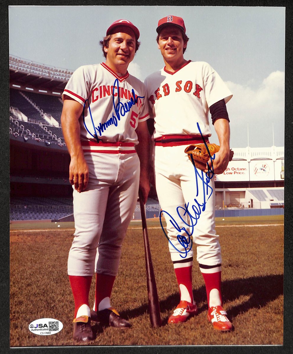 Johnny Bench & Carlton Fisk HOF Signed/Autographed 8x10 Photo Reds JSA 212814