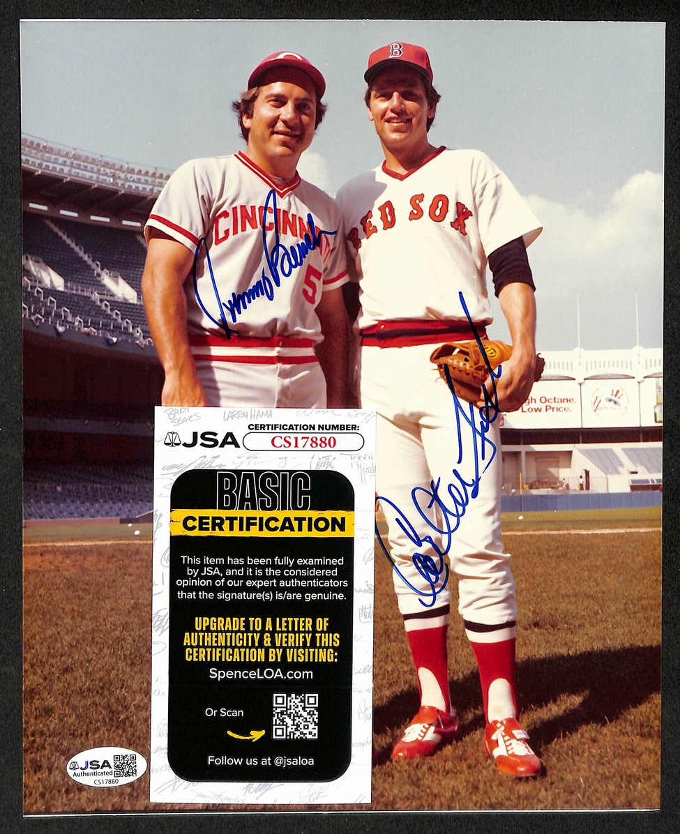 Johnny Bench & Carlton Fisk HOF Signed/Autographed 8x10 Photo Reds JSA 212814