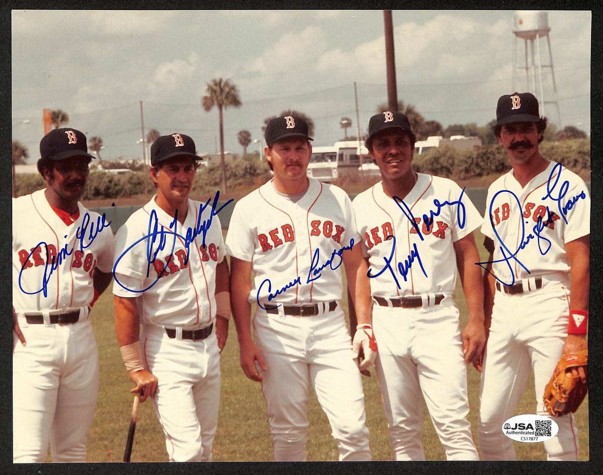 Yastrzemski Evans Rice Lansford HOF Signed 8x10 Photo Red Sox JSA 212817
