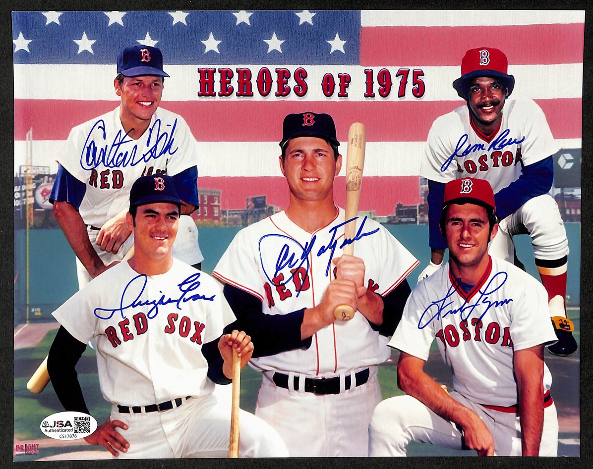 Yastrzemski Evans Rice Fisk Lynn HOF Signed 8x10 Photo Red Sox JSA 212818