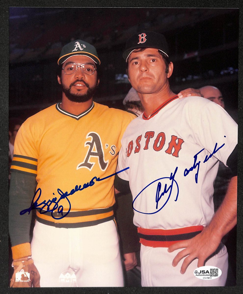 Reggie Jackson & Carl Yastrzemski HOF Signed 8x10 Photo Red Sox JSA 212822