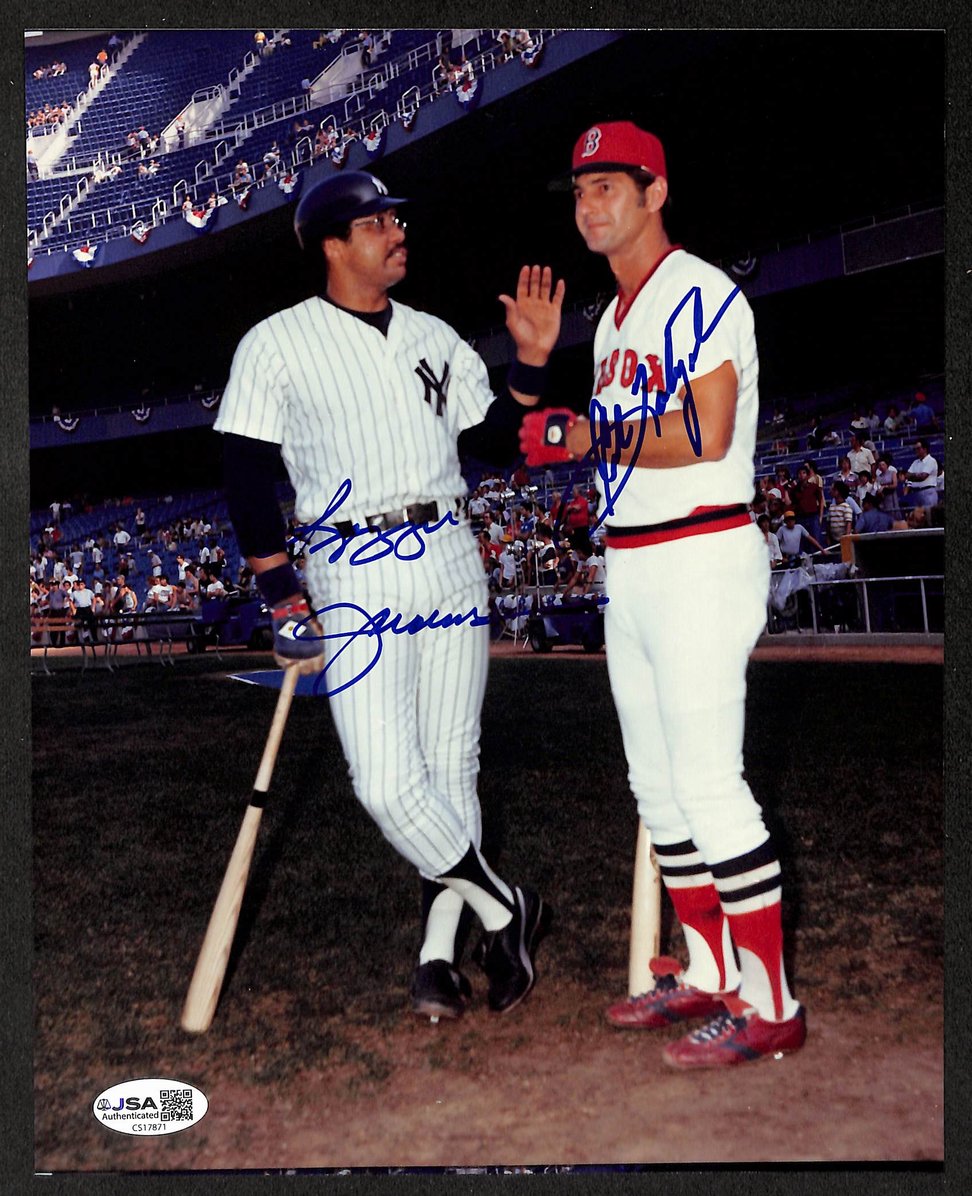 Reggie Jackson & Carl Yastrzemski HOF Signed 8x10 Photo Red Sox JSA 212823