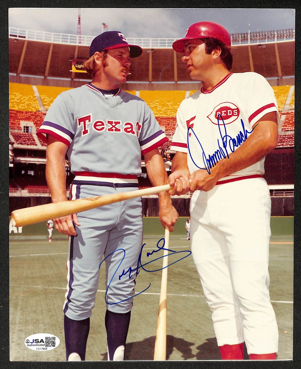 Johnny Bench & Toby Harrah HOF Signed/Autographed 8x10 Photo Reds JSA 212826