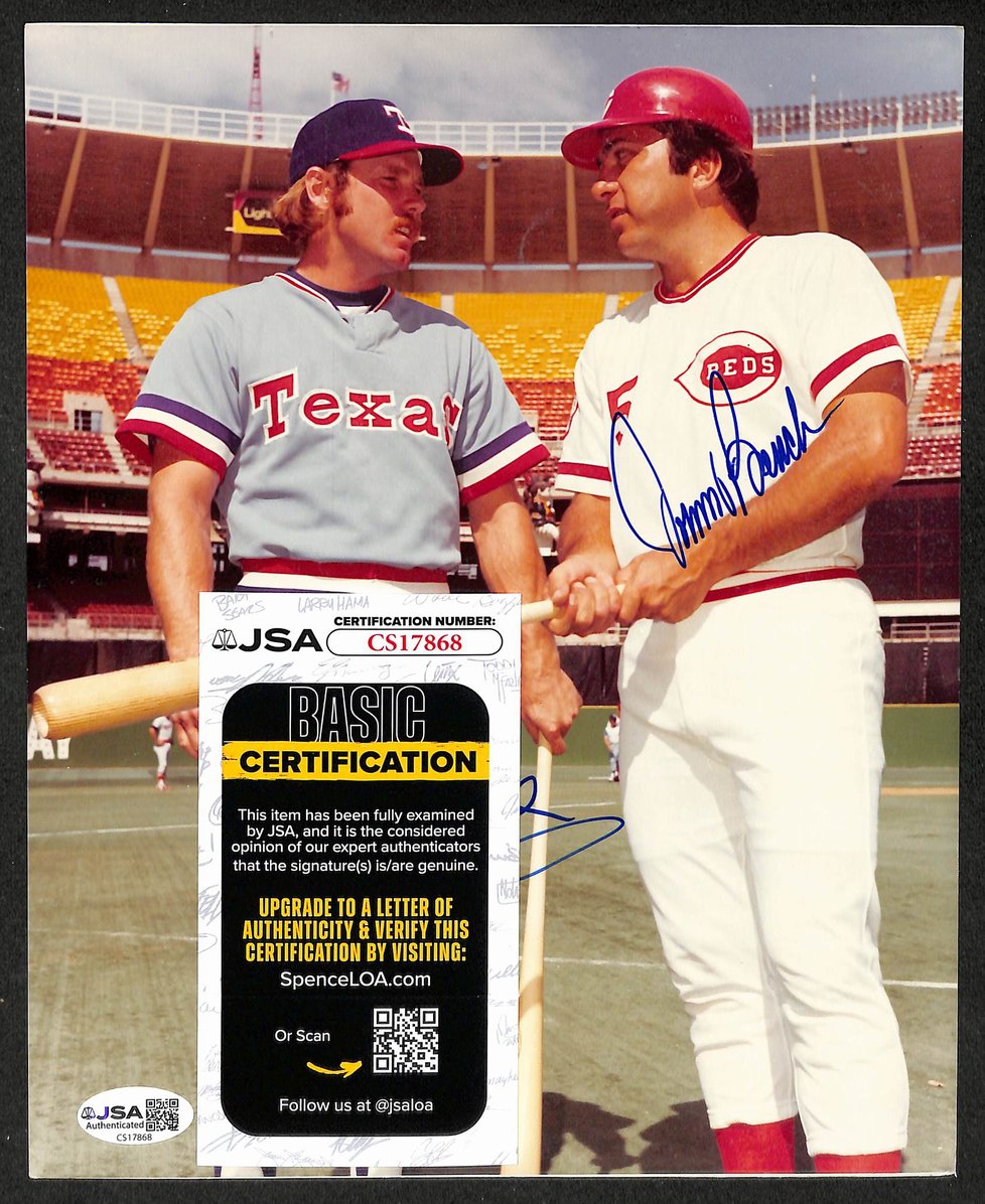Johnny Bench & Toby Harrah HOF Signed/Autographed 8x10 Photo Reds JSA 212826