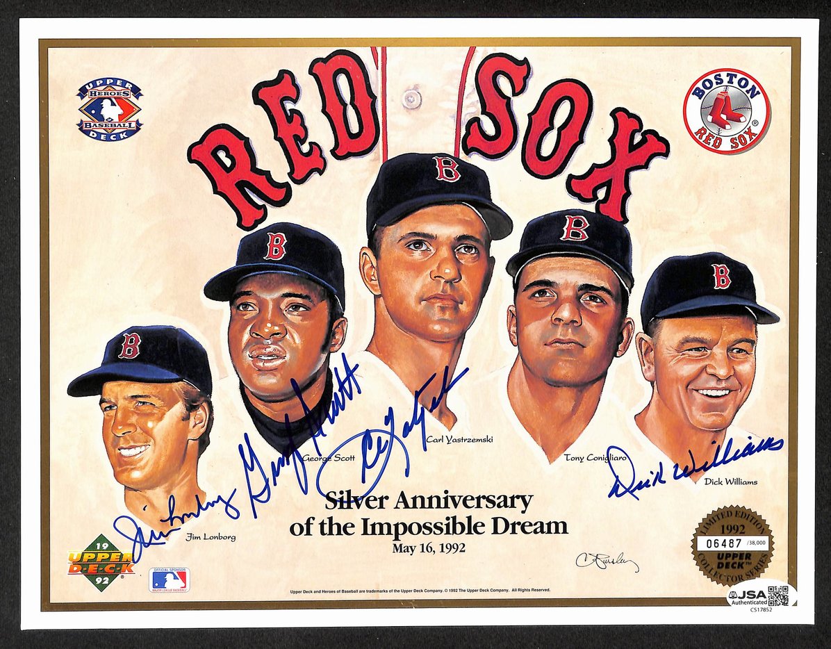 Lonborg Scott Yastrzemski Conigliaro Williams HOF Signed 8x10 Photo JSA 212842