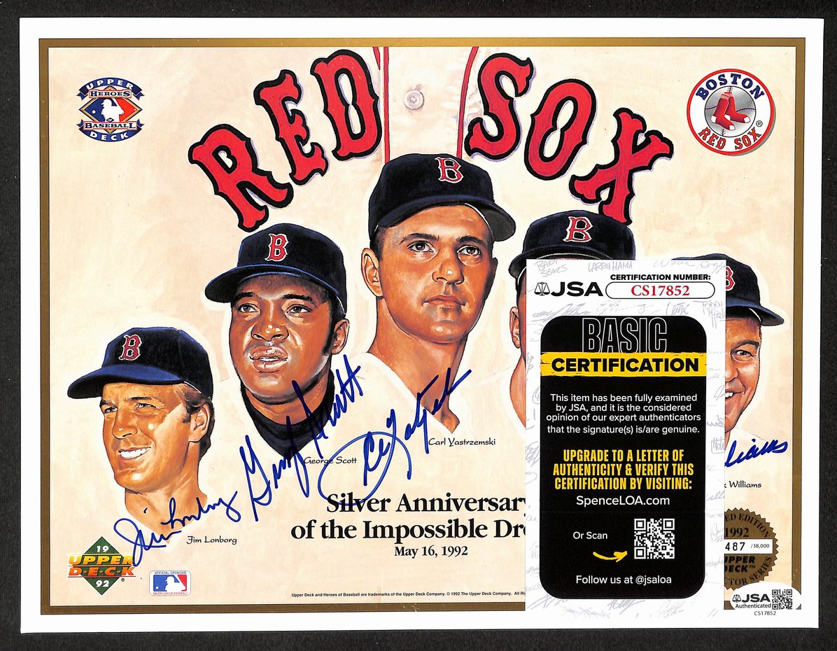 Lonborg Scott Yastrzemski Conigliaro Williams HOF Signed 8x10 Photo JSA 212842