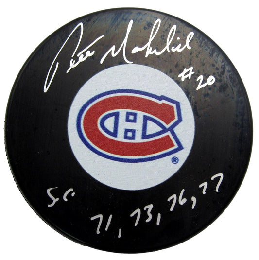 Pete Mahovlich Signed/Inscribed Montreal Canadiens Logo Hockey Puck JSA 212688