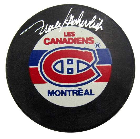Frank Mahovlich HOF Signed/Auto Montreal Canadiens Logo Hockey Puck JSA 212690