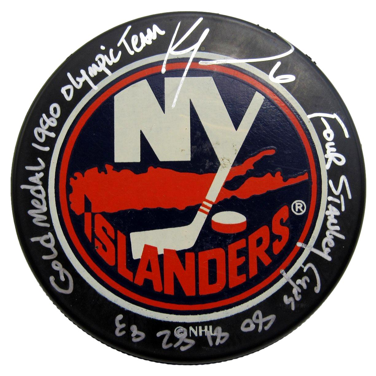 Ken Morrow Signed/Inscribed New York Rangers Logo Hockey Puck JSA 212692