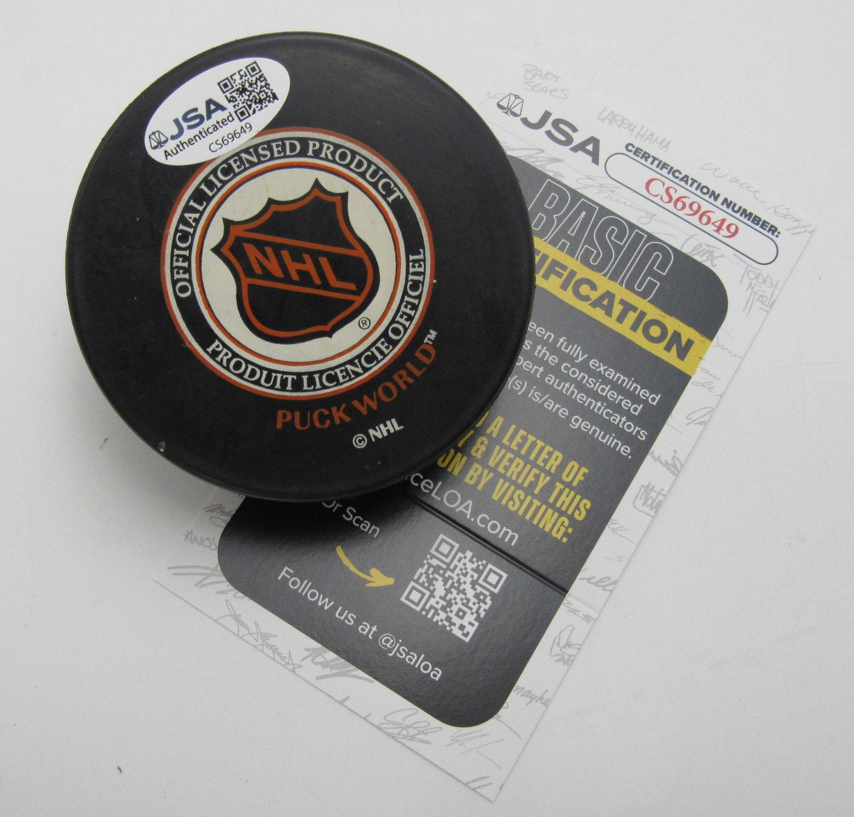 Ken Morrow Signed/Inscribed New York Rangers Logo Hockey Puck JSA 212692