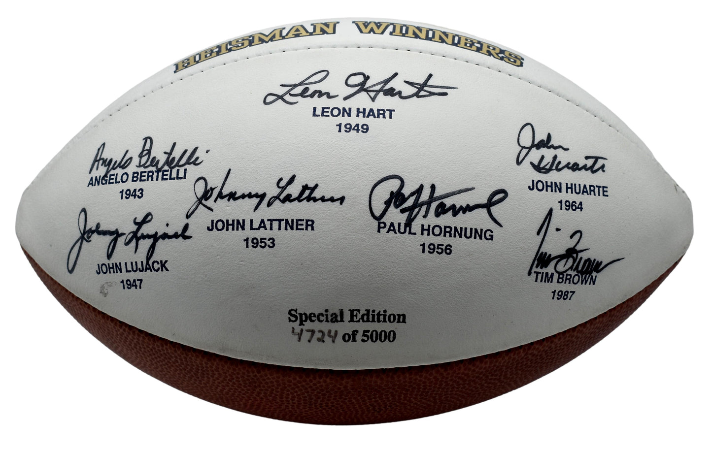 Notre Dame Heisman Signed by (7) Logo Football Tim Brown Hornung JSA 212849