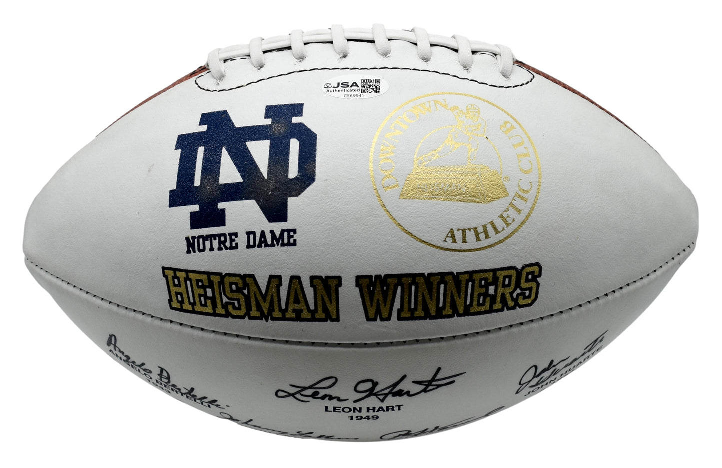 Notre Dame Heisman Signed by (7) Logo Football Tim Brown Hornung JSA 212849