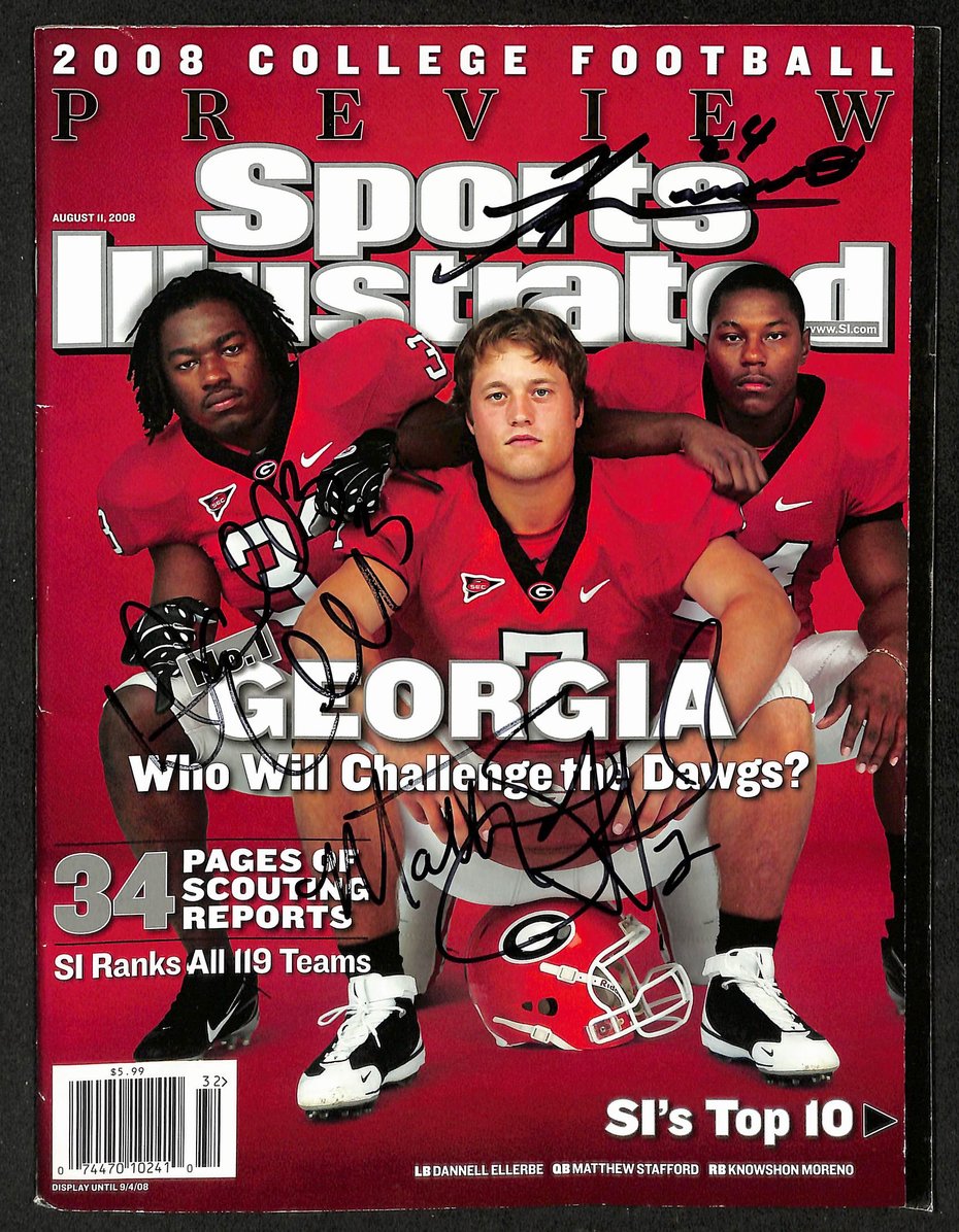 Stafford Ellerbe & Moreno Signed 2008 Sports Illustrated No Label Georgia JSA 05