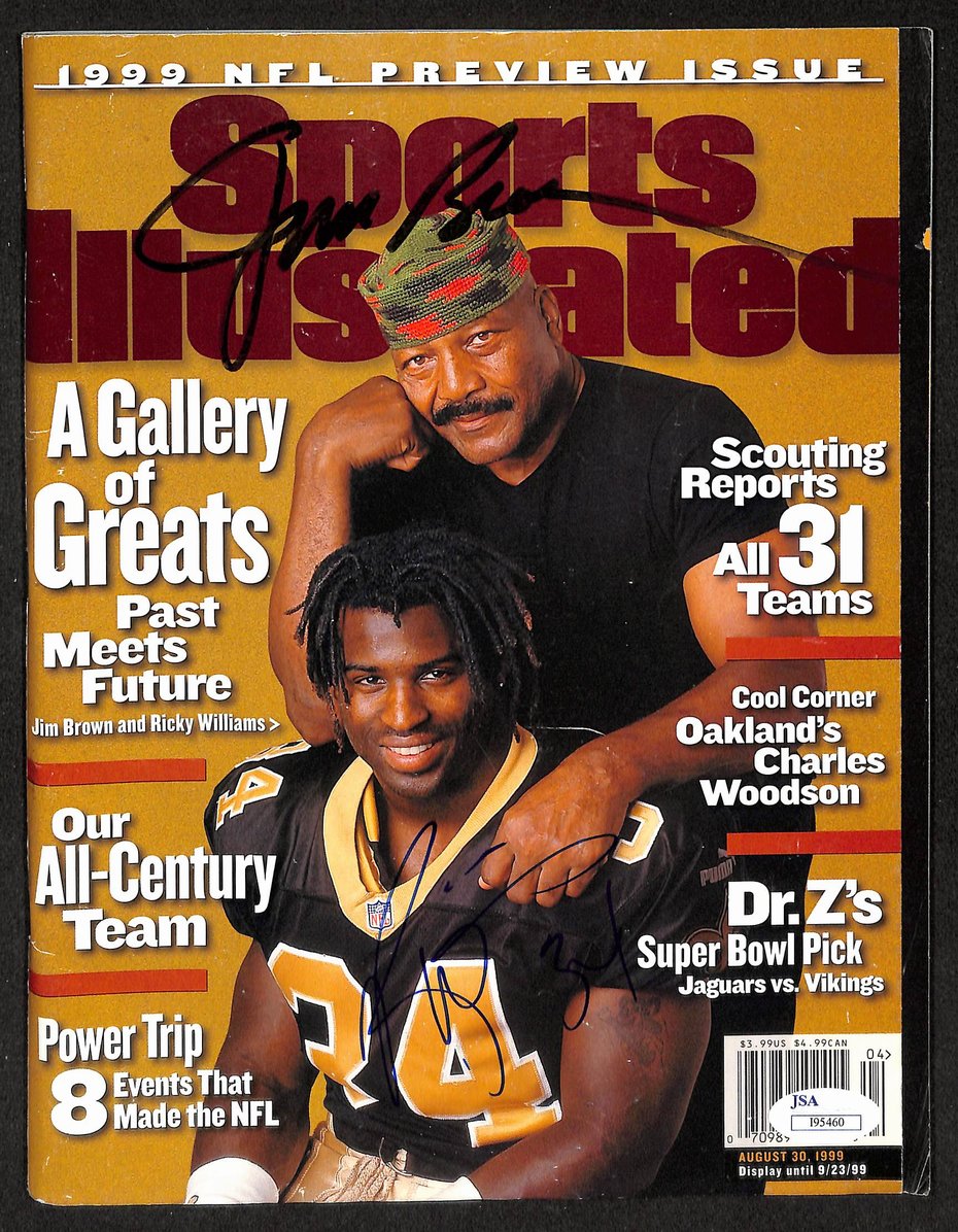 Jim Brown HOF & Ricky Williams Signed 1999 Sports Illustrated No Label  JSA 2922