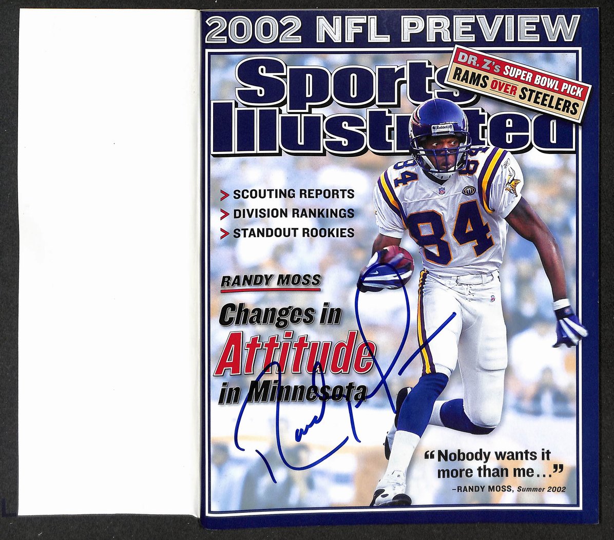 Randy Moss HOF Signed 2002 Sports Illustrated Newsstand No Label 1st Cover JSA