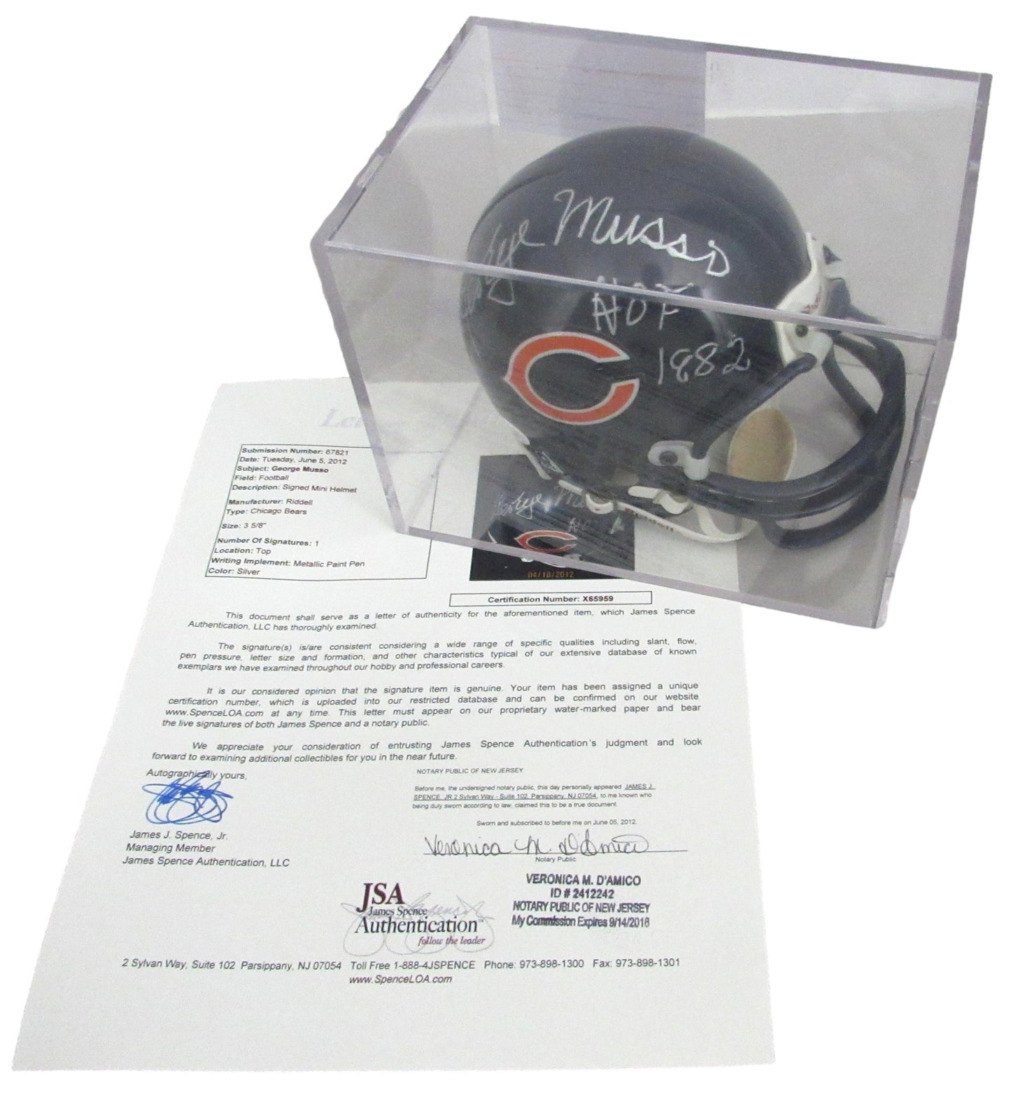 George Musso HOF Signed/Inscribed Bears Mini Football Helmet JSA 213357