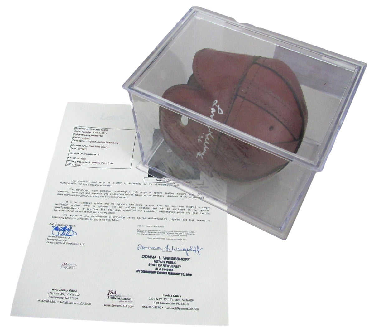 Larry Kelley HOF Signed/Inscribed Yale Mini Leather Football Helmet JSA 213362