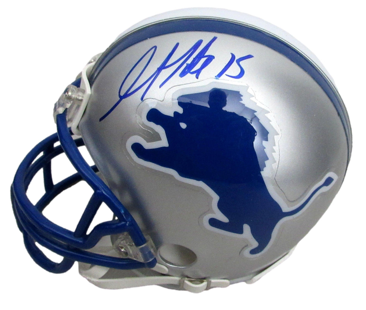 Calvin Johnson HOF/Golden Tate Signed/Auto Lions Mini Football Helmet JSA 213364