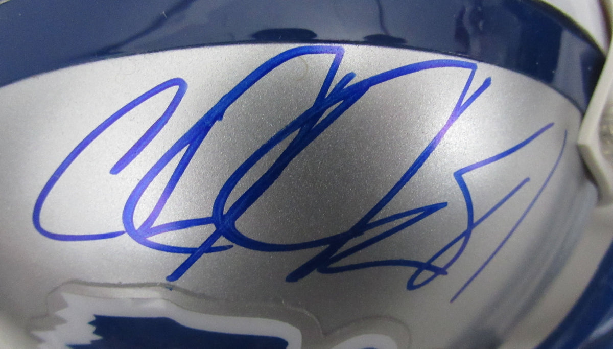 Calvin Johnson HOF/Golden Tate Signed/Auto Lions Mini Football Helmet JSA 213364