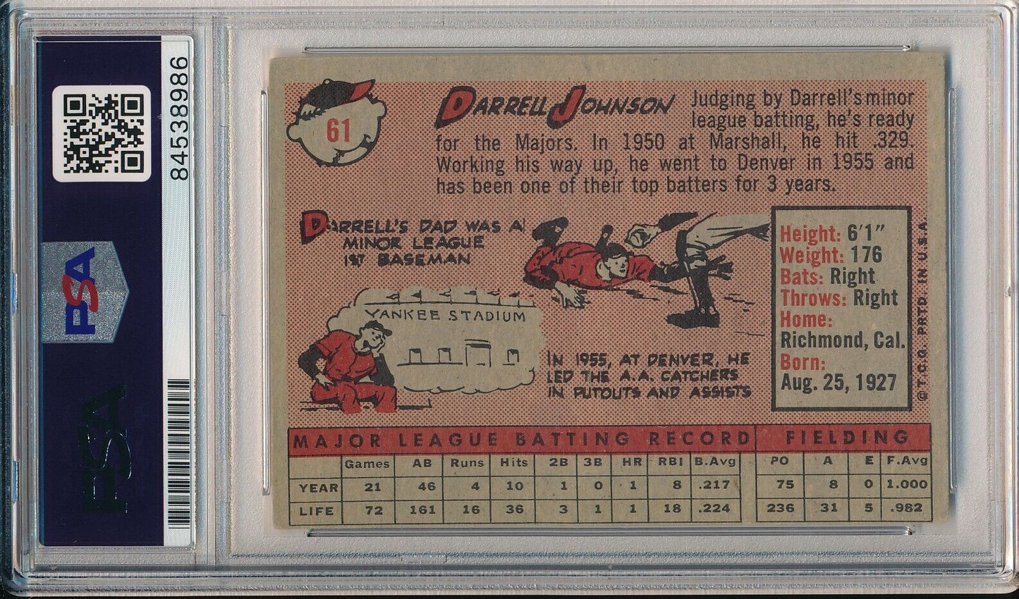 Darrell Johnson Yankees Signed/Autographed 1958 TOPPS Card #61 PSA/DNA 166716