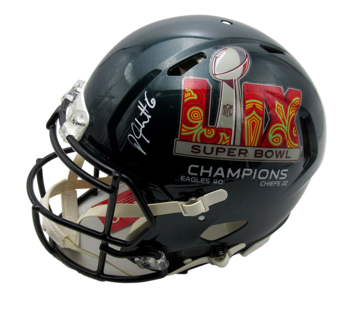 DeVonta Smith Eagles Signed Full Size SB LIX Logo Authentic Helmet Beckett 13381