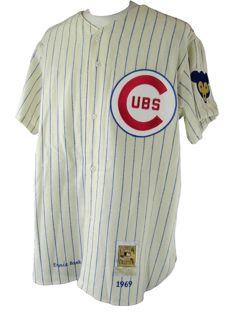 Ernie Banks HOF Signed Cubs Cooperstown Mitchell & Ness Jersey Sz 52 JSA 212698