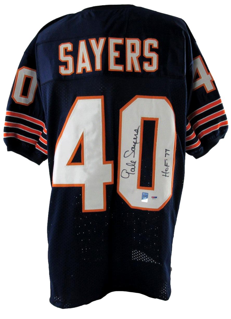 Gale Sayers HOF Signed & Insc HOF 77 Bears Custom Jersey Sz XL PSA 212742