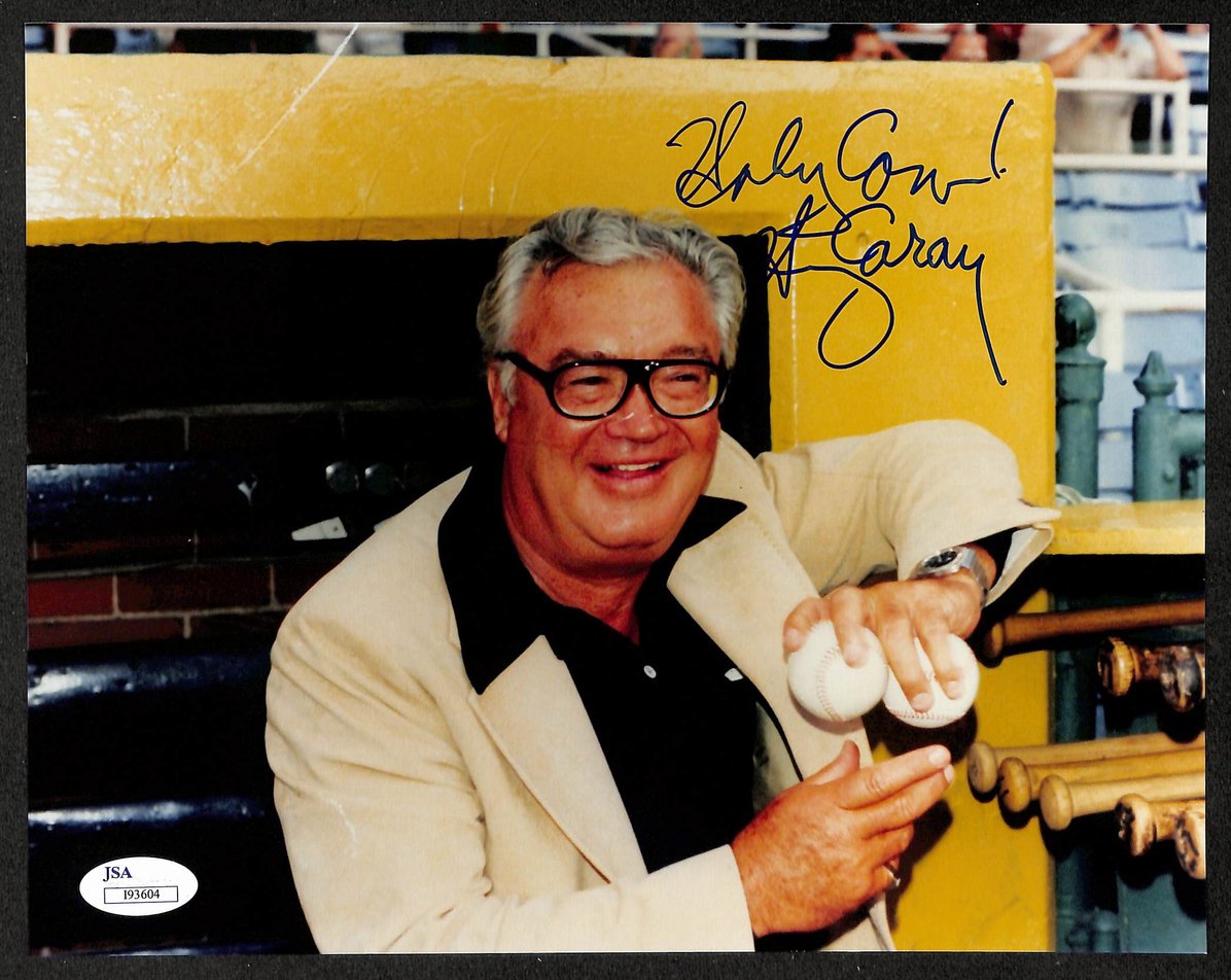 Harry Caray "Holy Cow!" Signed/Autographed Insc 8x10 Photo Cubs JSA 213670