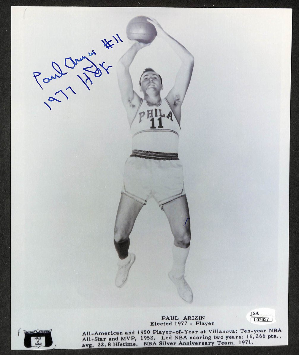 Paul Arizin HOF Signed/Autographed 8x10 Photo Sixers JSA 213677