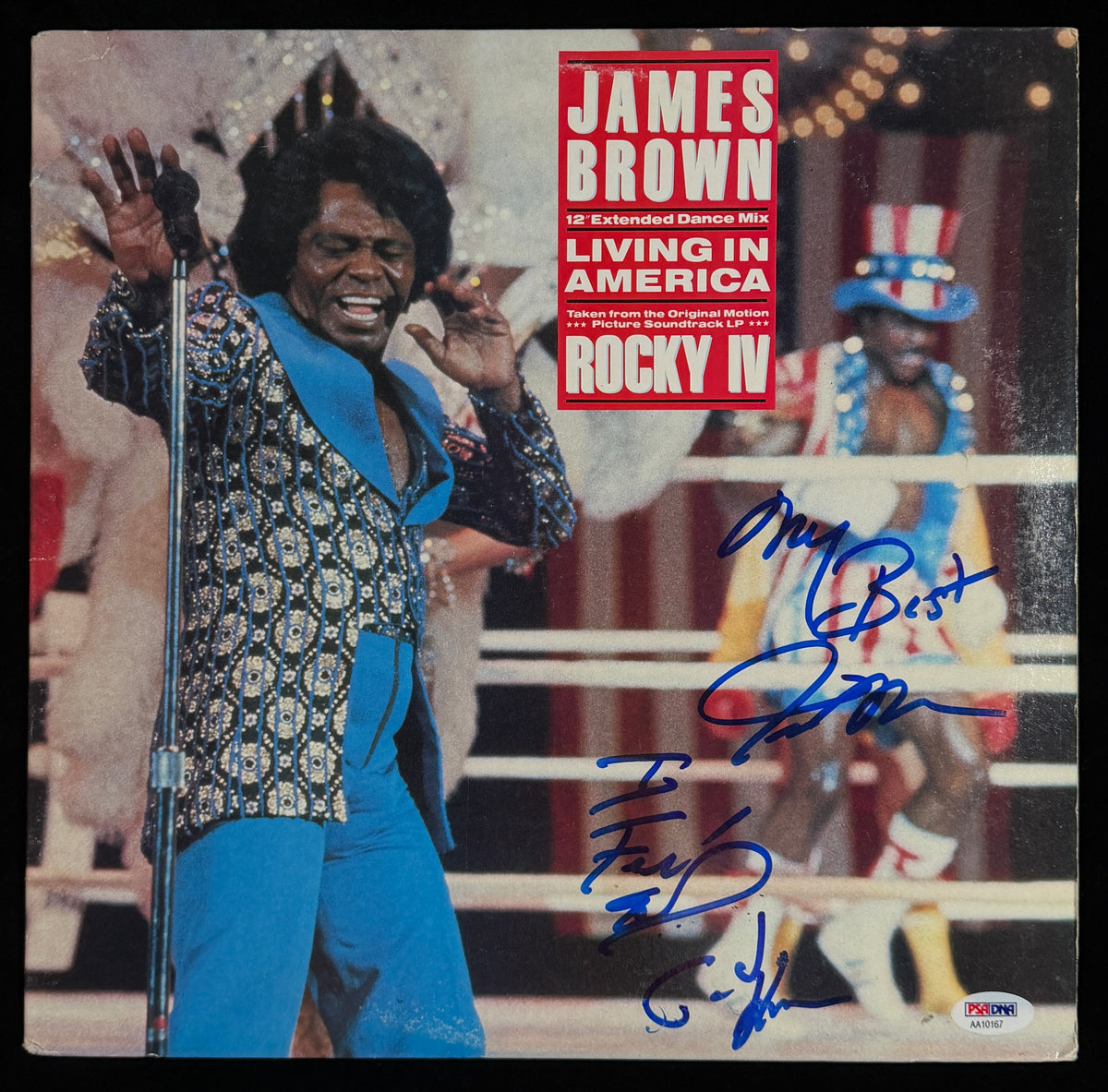 James Brown Signed Insc Living in America Rocky IV Album LP Vinyl PSA/DNA 211370