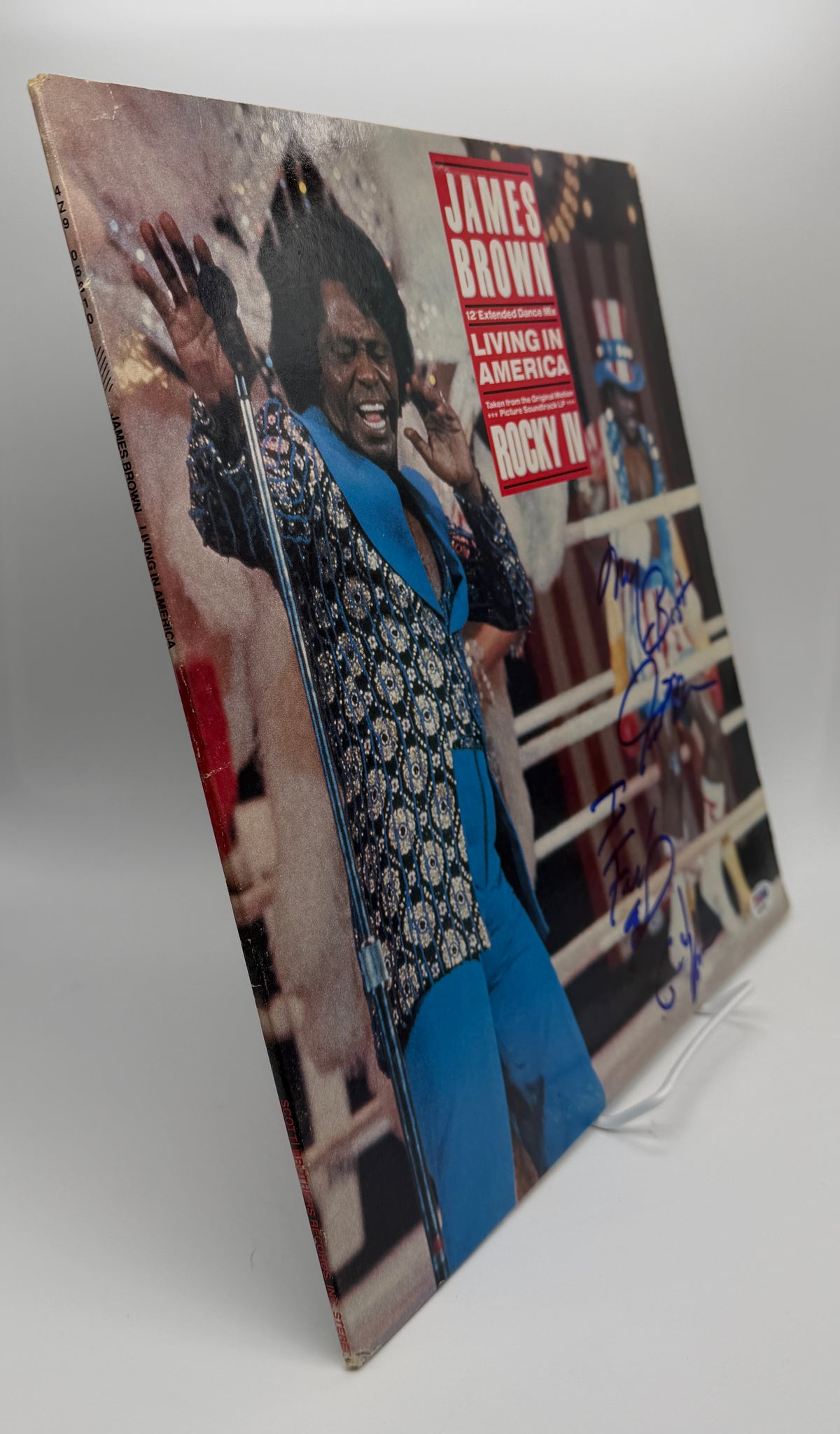 James Brown Signed Insc Living in America Rocky IV Album LP Vinyl PSA/DNA 211370
