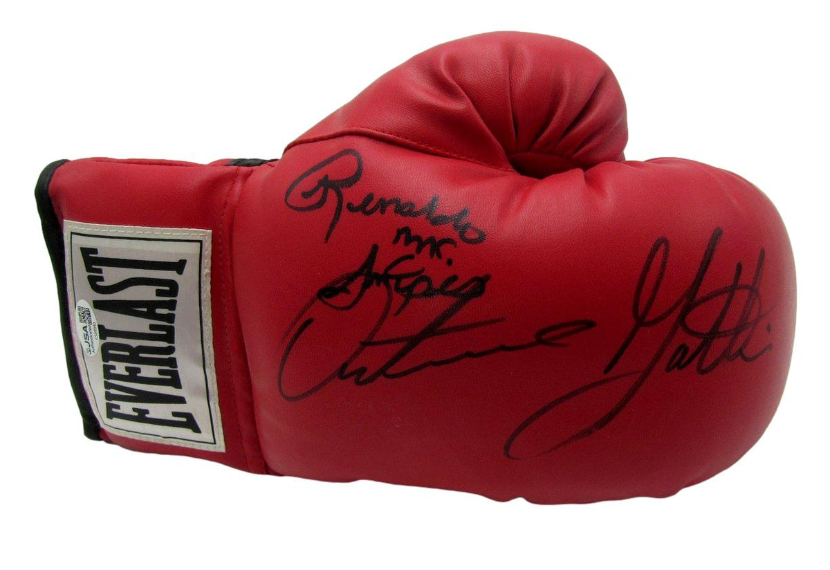 Arturo Gatti/Renaldo Snipes Signed/Inscr Red Right Boxing Glove JSA  XHC163