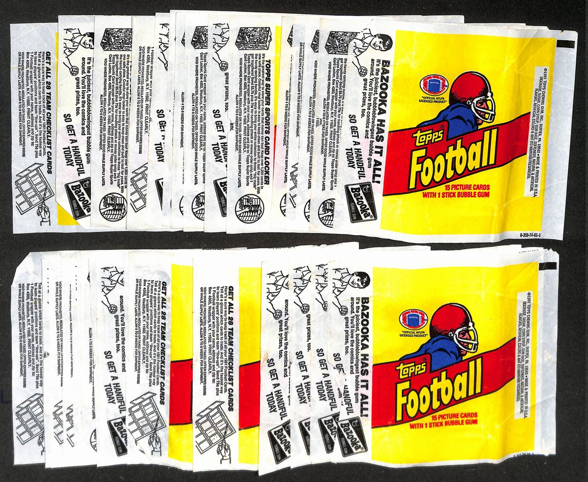 Lot of (32) 1981 Topps NFL Football Wax Pack Wrappers Joe Montana RC 211380