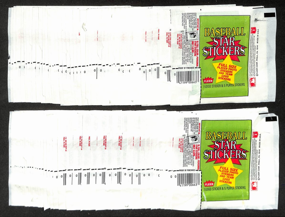Lot of (210) 1986 Fleer MLB Baseball Star Stickers Wax Pack Wrappers 211398