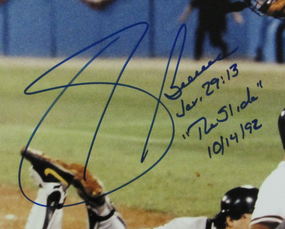 Sid Bream Signed/Auto & Insc " The Slide" "Braves win 3-2" 11x14 Photo JSA 3403