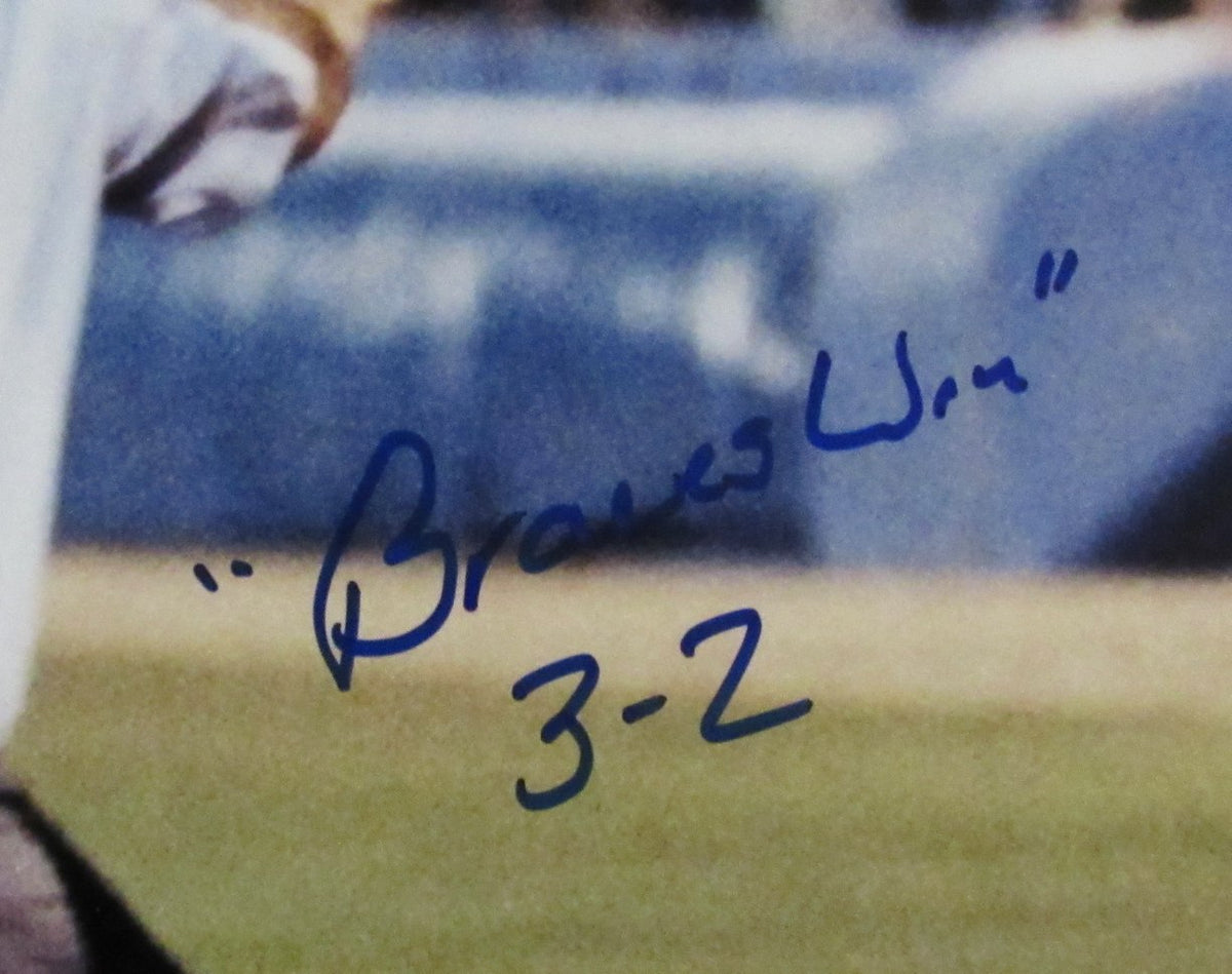 Sid Bream Signed/Auto & Insc " The Slide" "Braves win 3-2" 11x14 Photo JSA 3403