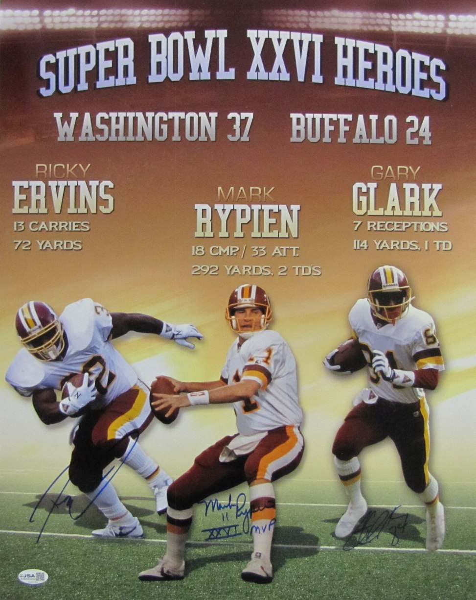 Ervins Rypien & Clark Signed/Autographed 16x20 Photo Redskins JSA 213449