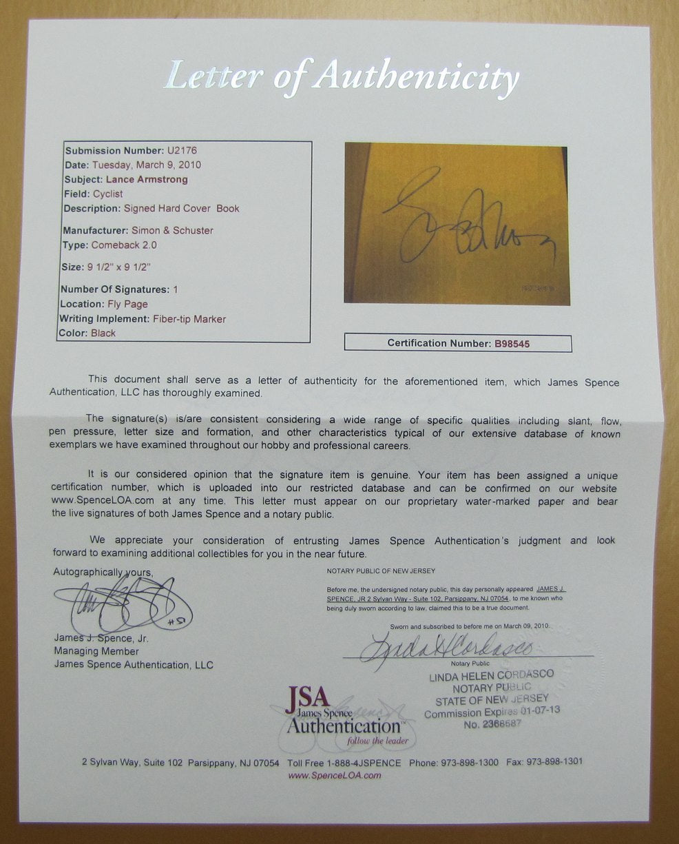Lance Armstrong Signed/Autographed Comeback 2 Book JSA BA213470