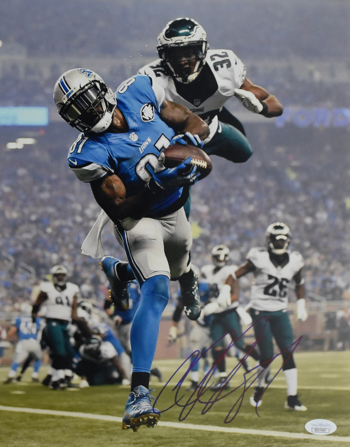 Calvin Johnson HOF Signed/Autographed 11x14 Photo Lions JSA 213903