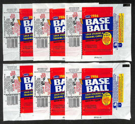 Lot of (6) 1986 Fleer MLB Baseball  Wax Pack Wrappers 213935