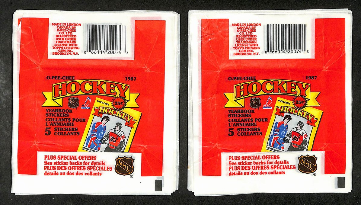 Lot of (60) 1987 O-Pee-Chee OPC NHL Hockey Wax Pack Wrappers 213938