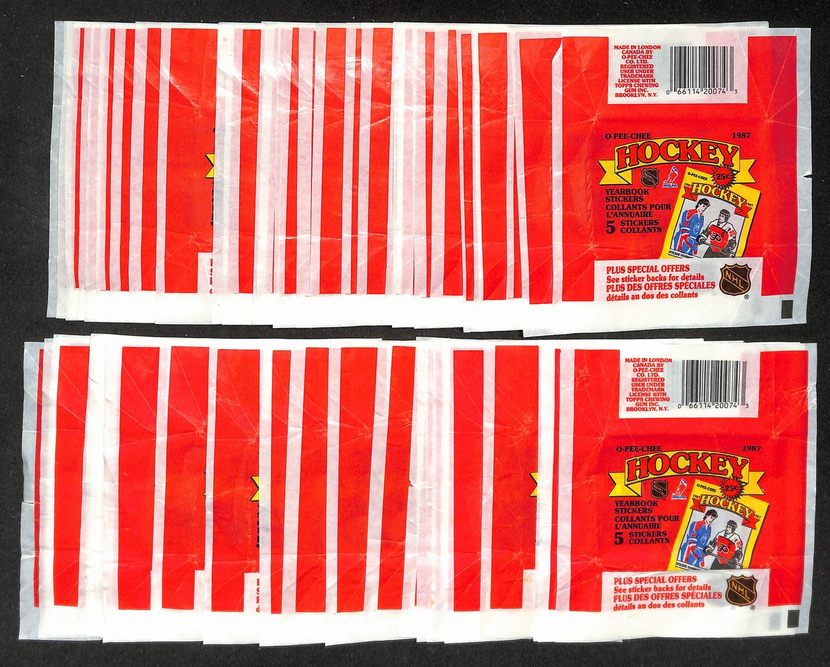 Lot of (60) 1987 O-Pee-Chee OPC NHL Hockey Wax Pack Wrappers 213938
