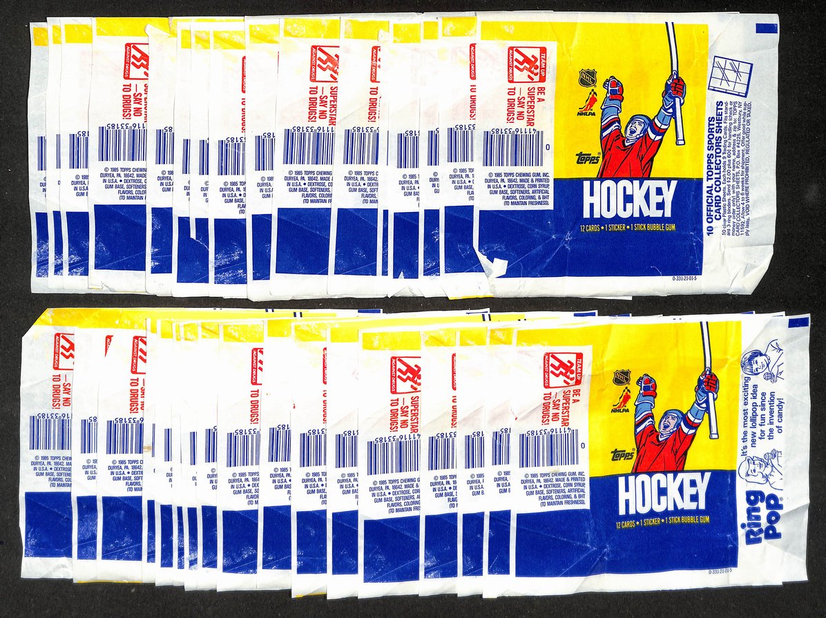 Lot of (33) 1985-1986 Topps NHL Hockey Wax Pack Wrappers 213943
