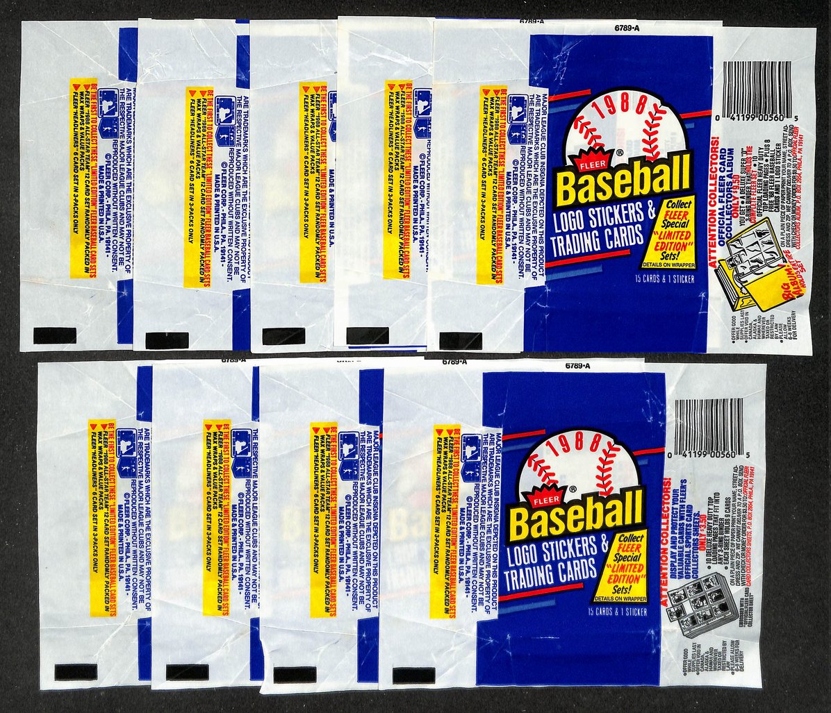 Lot of (9) 1988 Fleer MLB Baseball  Wax Pack Wrappers 213948