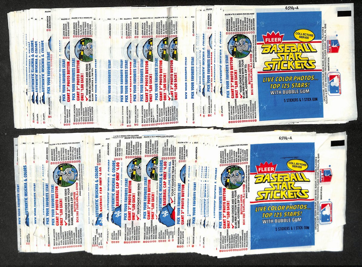 Lot of (425) 1981 Fleer Star Stickers MLB Baseball  Wax Pack Wrappers 213952