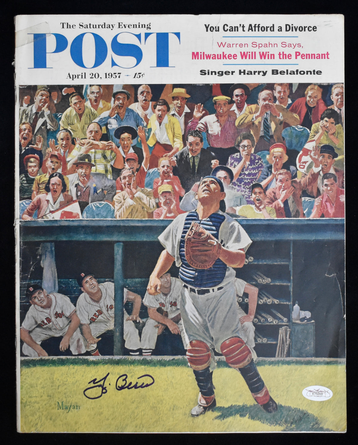 Yogi Berra HOF Signed/Autographed 1957 POST Magazine Yankees JSA 213923